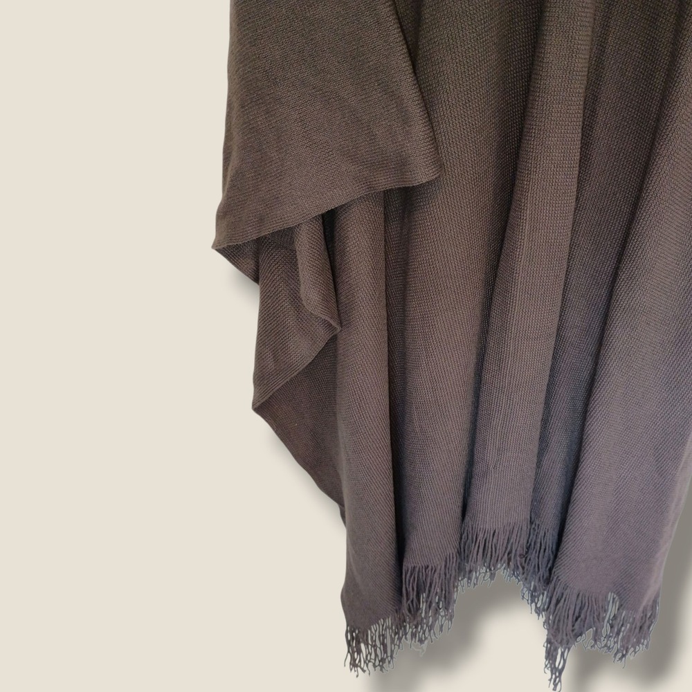 Woman Within Brown Open Front Fringe Hem Poncho Cape Pockets Oversized Cabincore - Picture 10 of 12